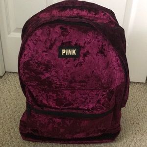 PINK Crushed Velvet Backpack-Ruby Red